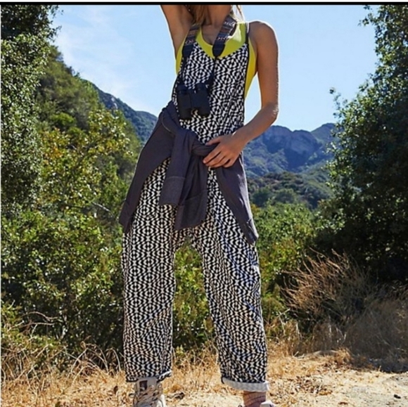 Free People Hot Shot Printed Onesie - Black Trapezoid - Picture 1 of 5